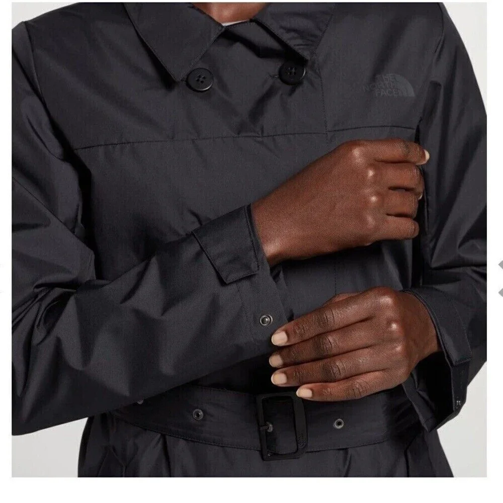 THE NORTH FACE CITY RAIN TRENCH Coat JACKET Belted WOMENs XS Black Nylon No Hood